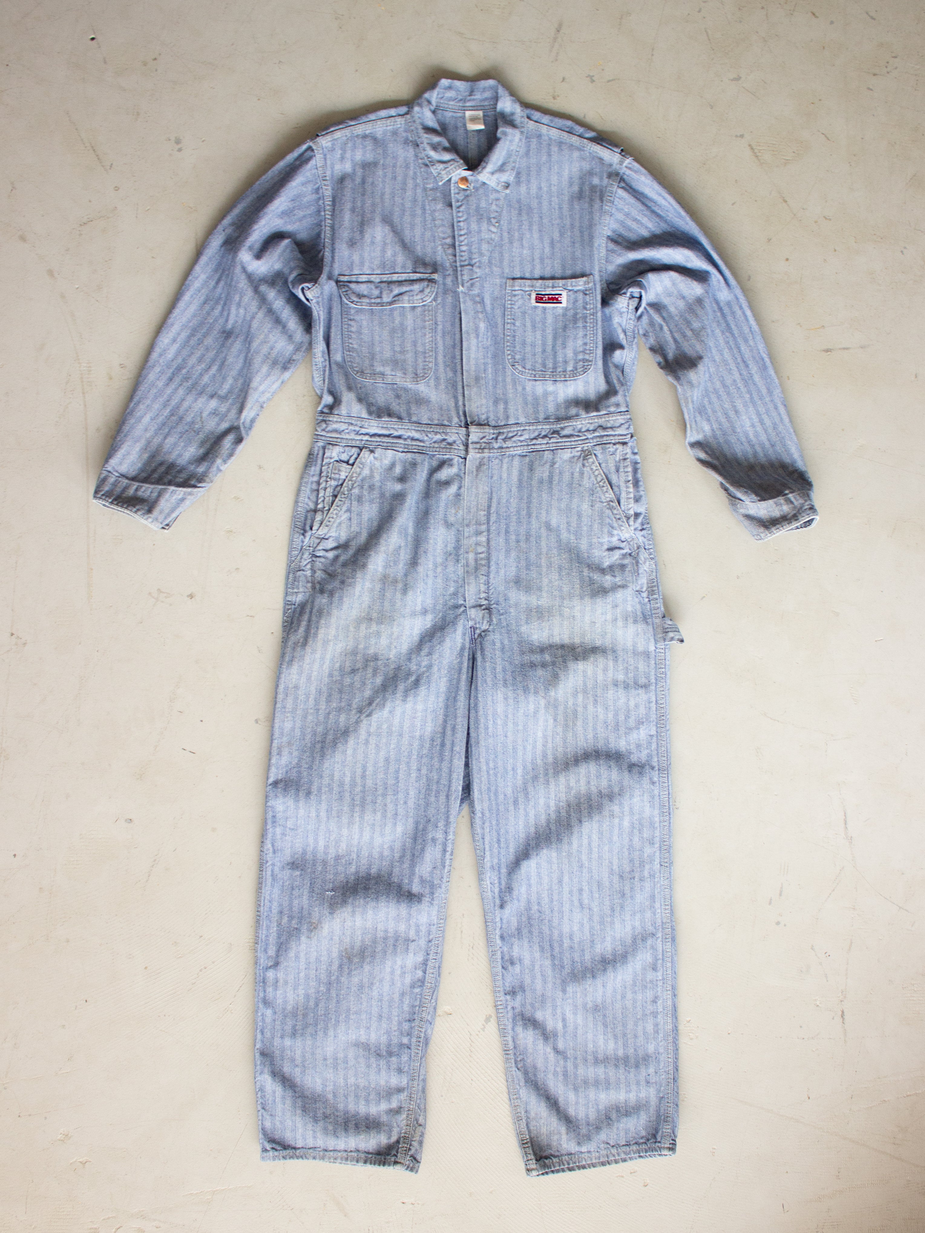 Vintage 1970's Big Mac Herringbone Blue Cotton Coveralls Made In